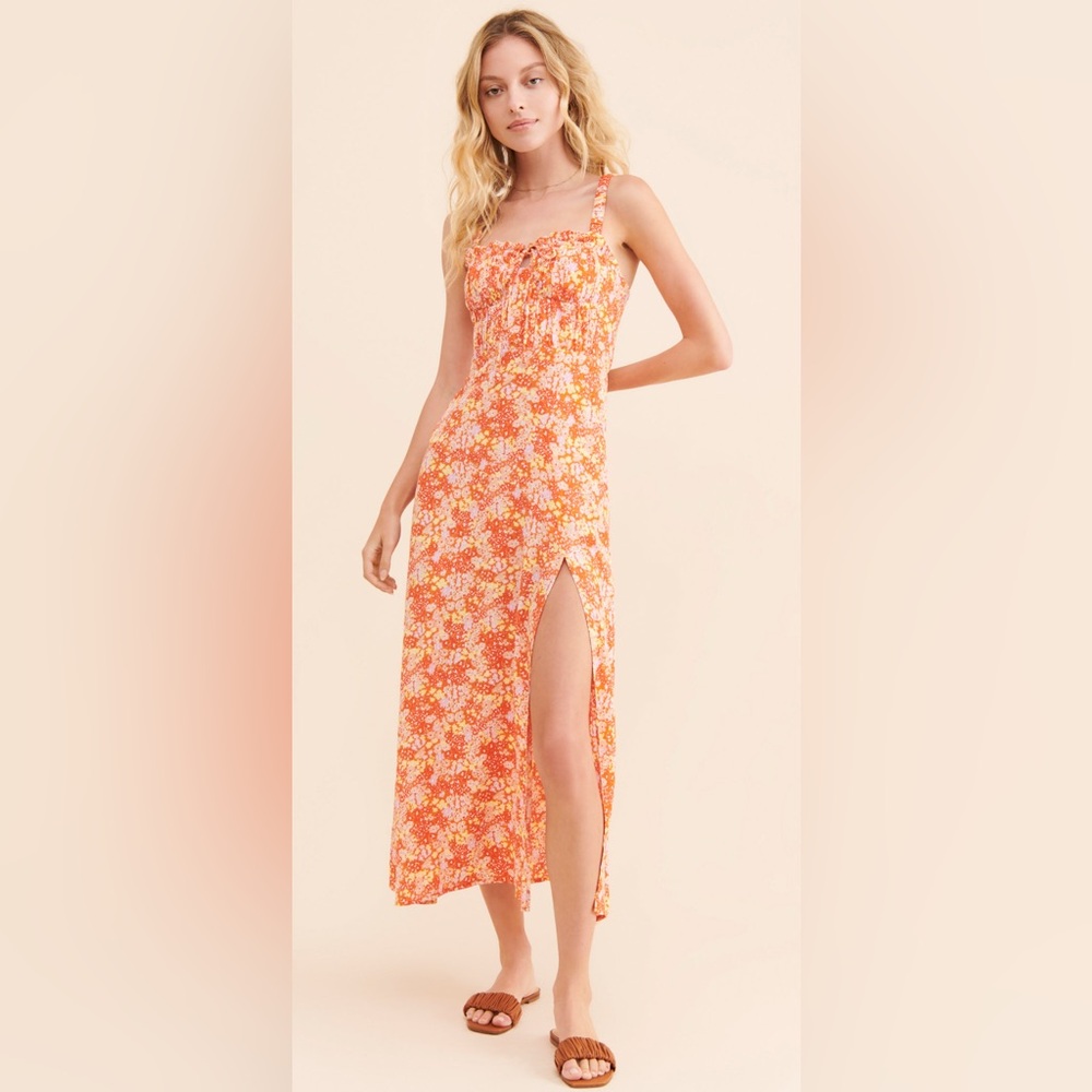 Astr Orange Floral Midi Dress